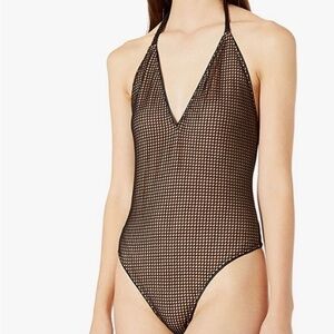 COSMOPOLITAN x Dress the Population Brigette Plunging Halter Bodysuit, Sz L, NWT